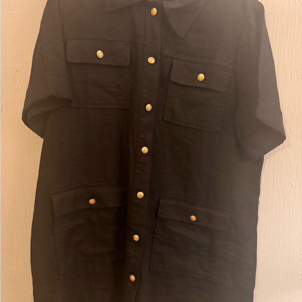J. Crew Black Shirt Jacket with Gold Accents